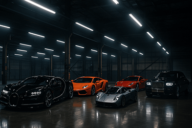 Indoor climate-controlled car storage facility with luxury vehicles